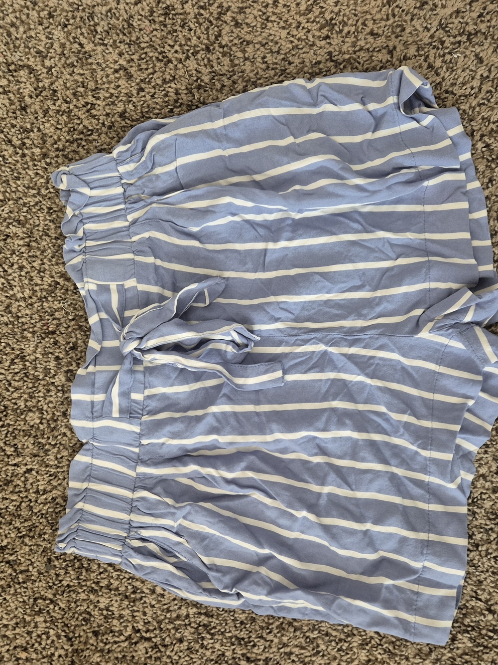 Ambiance Light Blue and White Striped High-Waist Paperbag Shorts